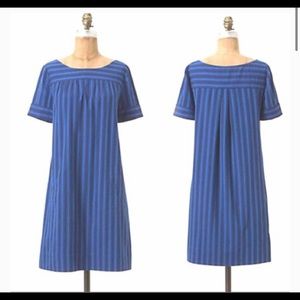 Anthropologie Blue Striped Short-Sleeve Shift Dress